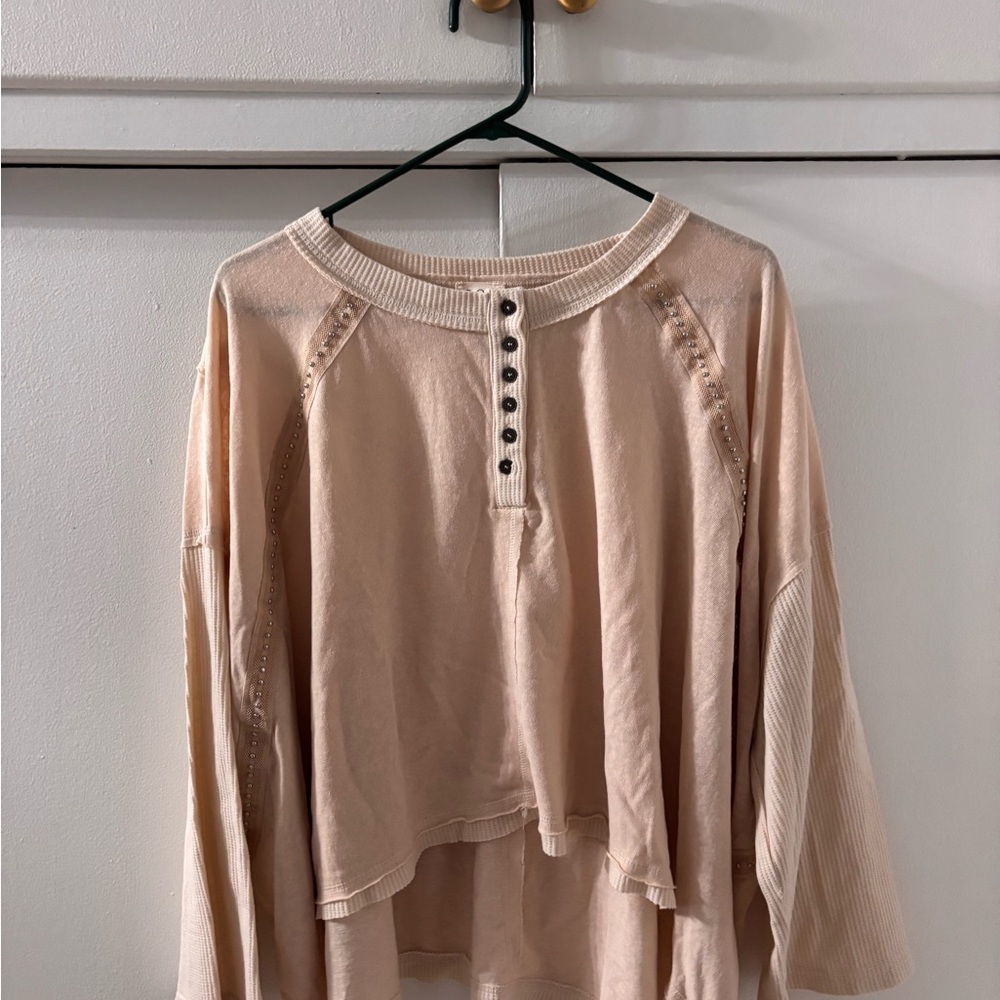 POL Cream Long Sleeve Button-Up Top